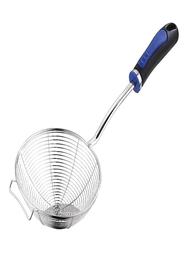 TOP TRICK Stainless Steel Deep Fry Strainer Puri Jhara Skimmer Strainer (Blue strainer-16cm) - Image 1